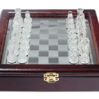  Шах стъкло в дървена кутия, снимка 4 - Шах и табла - 28017015