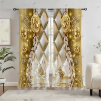 2бр. Елегантна завеса с щампа на златни цветя и пеперуди за домашен декор, 5размера, снимка 7 - Пердета и завеси - 43801968