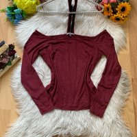 Велурена блуза бордо, снимка 1 - Блузи с дълъг ръкав и пуловери - 39090211