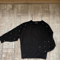 Черна блуза лек тънък пуловер овърсайз  широк прилеп перли  Zara , снимка 10 - Блузи с дълъг ръкав и пуловери - 38733890