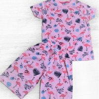 Пижама с къс ръкав и къси панталонки за момиче "Фламинго" (3-5 години), снимка 1 - Детски пижами - 33672101