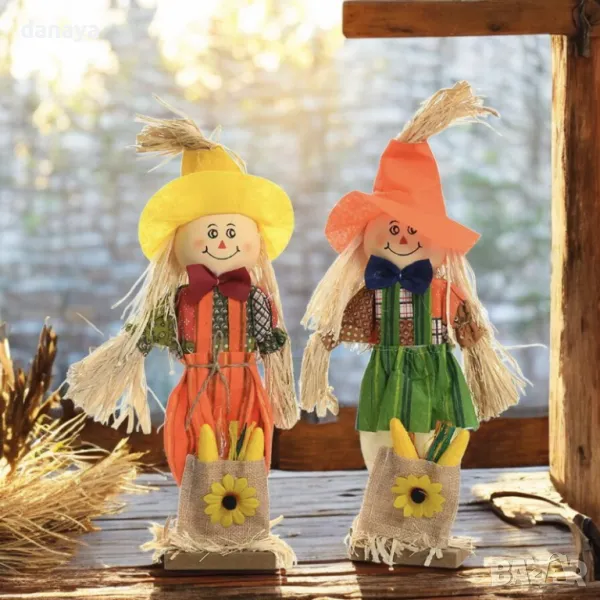 5786 Декоративна фигура Сламено човече с торбичка, 33 см, снимка 1