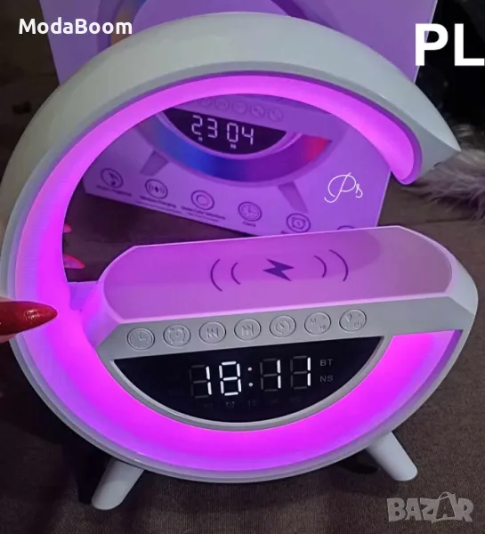 Смарт Лампа 4в1 - Часовник, Тонколона, Лампа, Безжично заряднo, снимка 1