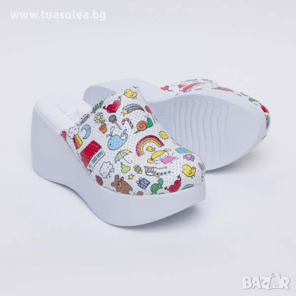 Цветни анатомични чехли на платформа от естествена кожа | Марка Tuasolea, снимка 1