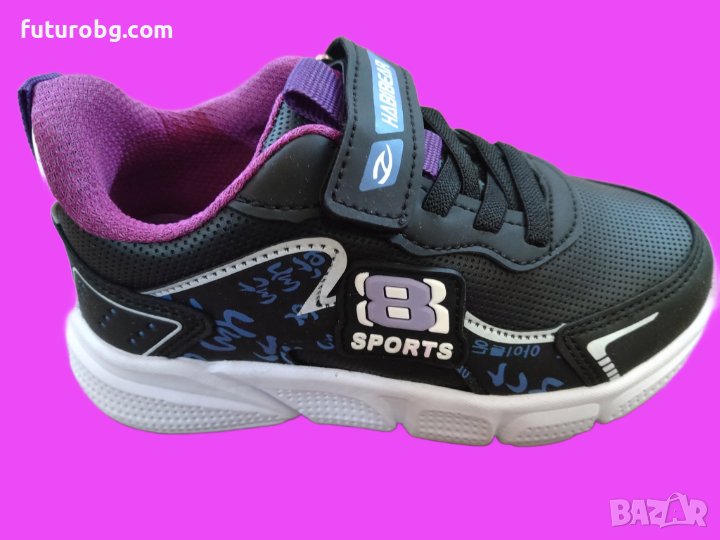 Маратонки в черен цвят с лилав акцент – водоустоичиви, снимка 1