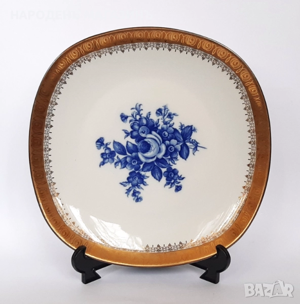 SCHUMANN - Немски порцелан плато поднос сервиз злато цветя маса , снимка 1