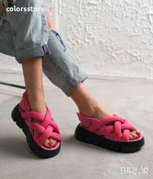 Равни сандали - циклама с черно ходило - NS90, снимка 1