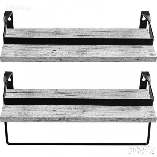 Стенен рафт Duo, комплект 2 рафта за стена, бяла дървесина мотив, снимка 1