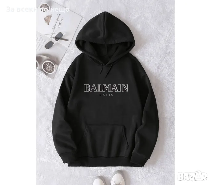 Balmain Дамска Черна Ватирана Блуза С Дълъг Ръкав🔝Дамски Суитшърт С Качулка Белмайн Код LFS242, снимка 1