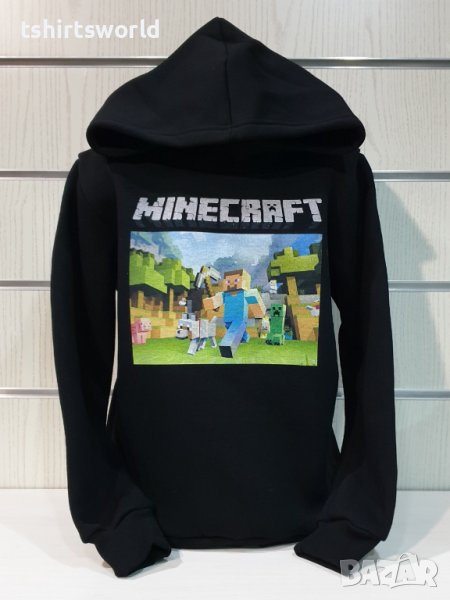 Нов детски суичър с дигитален печат MINECRAFT в черен цвят, снимка 1