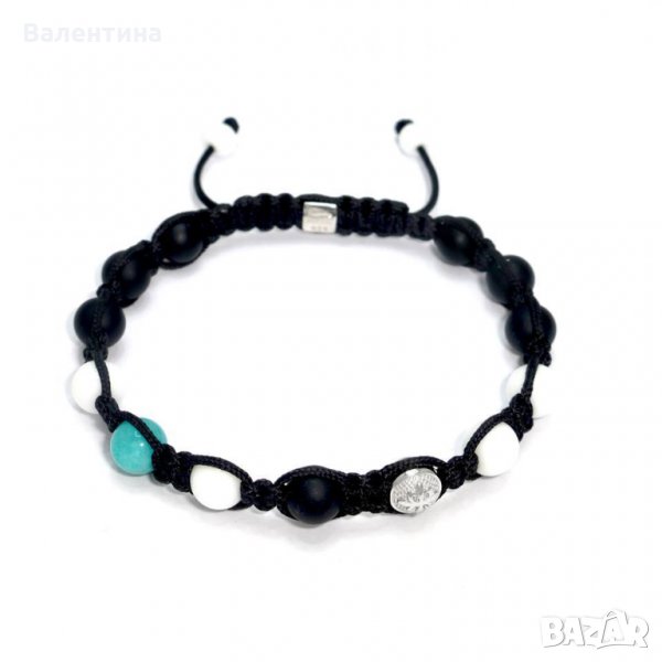 Мъжка гривна от оникс, ахат, амазонит и сребърни мъниста, снимка 1