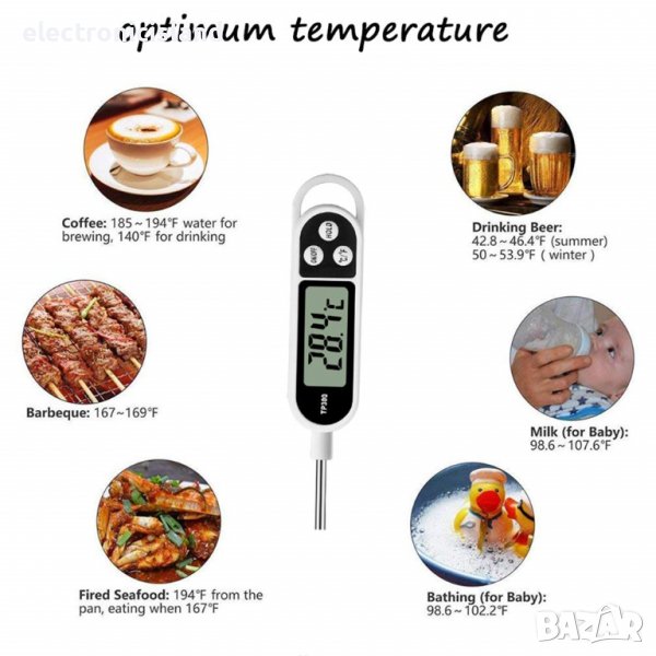 Цифров електронен термометър със сонда за храни и течности от -50 до +300 градуса за мляко вода месо, снимка 1