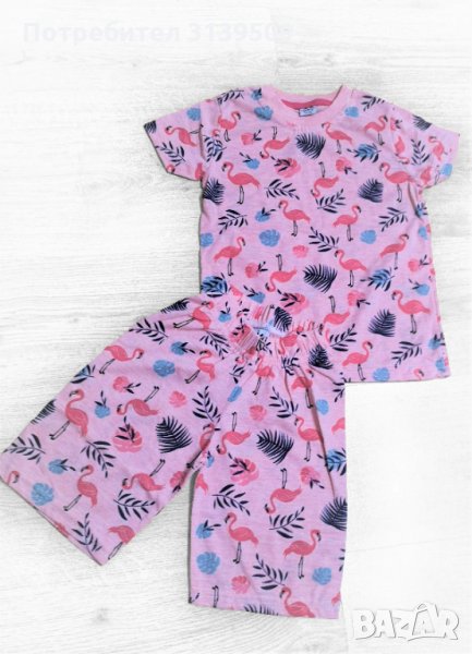 Пижама с къс ръкав и къси панталонки за момиче "Фламинго" (3-5 години), снимка 1