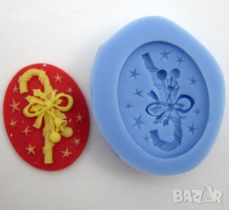 Коледен бастун овал силиконов молд форма за украса декорация фондан торта мъфин, снимка 1