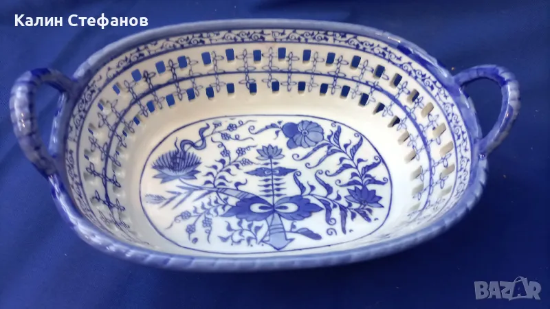 Рязан порцелан, съд за плодове, хляб, мезета, сини шарки, снимка 1