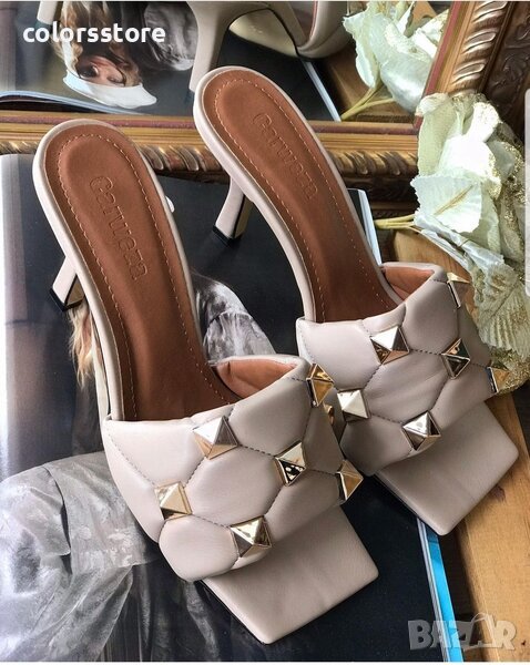 Чехли на ток - бежова кожа, снимка 1