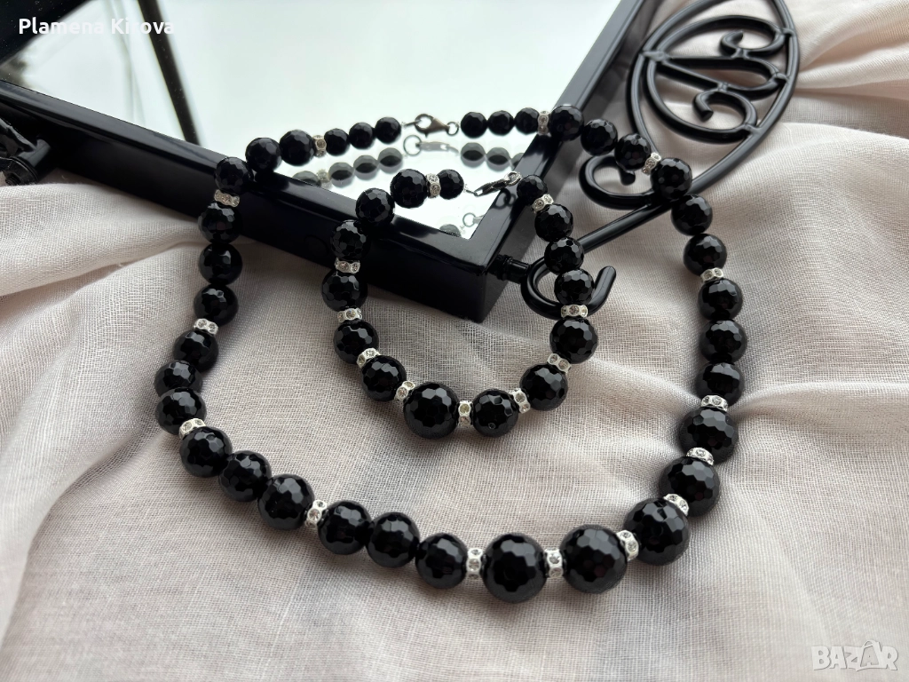 Оникс + сребро 925 | Колие, гривна, обеци, снимка 1