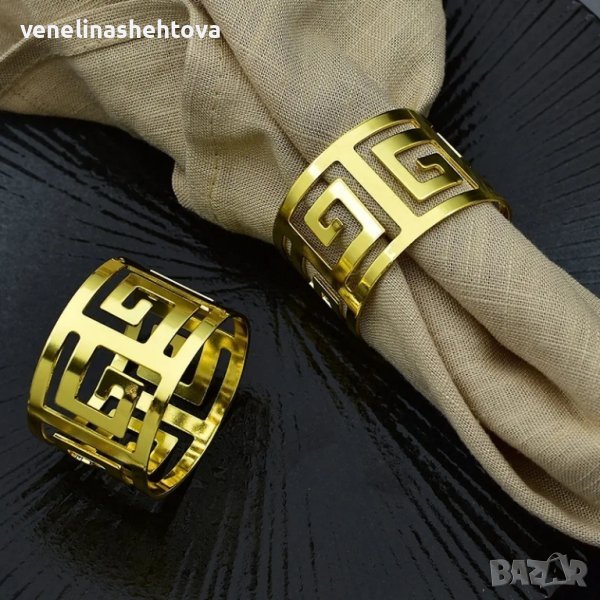 Комплект 6 броя пръстени за салфетки от плат златист цвят , снимка 1