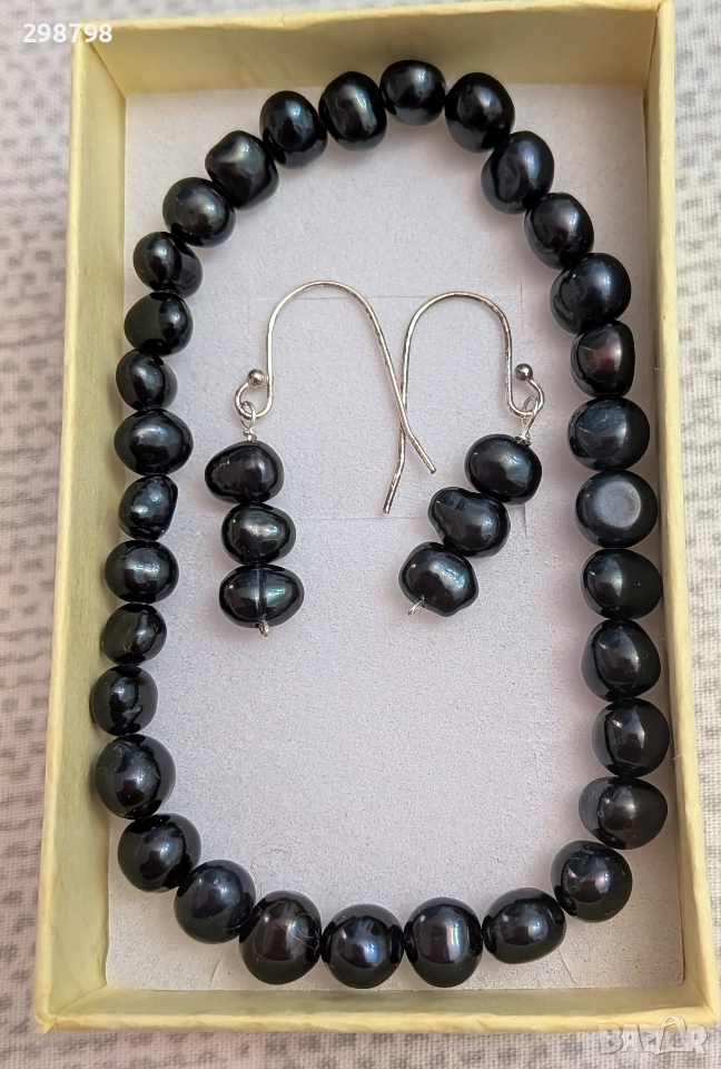 Сребърен комплект от естествени перли , снимка 1