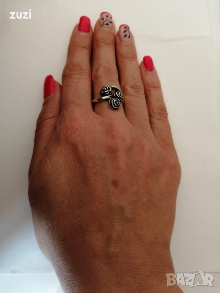 Оксидиран сребърен пръстен "роза" Сребро проба 925. , снимка 1