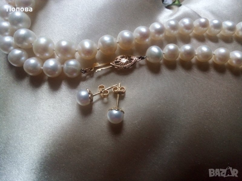 Промо до 27.12! Перли със злато 18 и 14 карата/колие+обеци/, снимка 1