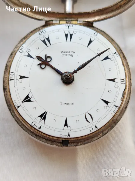 Супер Рядък Английски Сребърен Джобен Часовник Edward Prior 1820те г, снимка 1