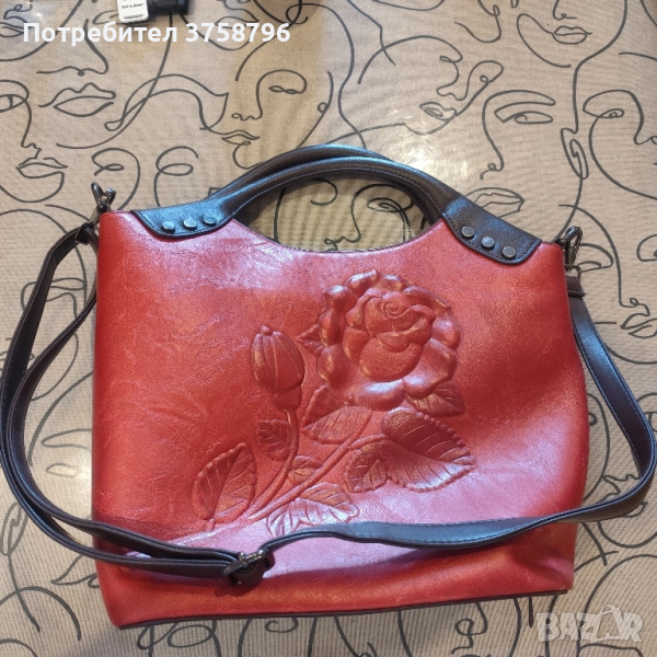 Стилна дамска чанта с изображение Роза-3Д Естествена кожа , снимка 1