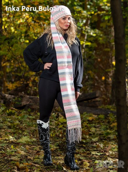  Перуанска шало-шапка с вълна на алпака различни цветове , снимка 1