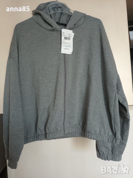Сив къс суичър с цип и качулка, снимка 1