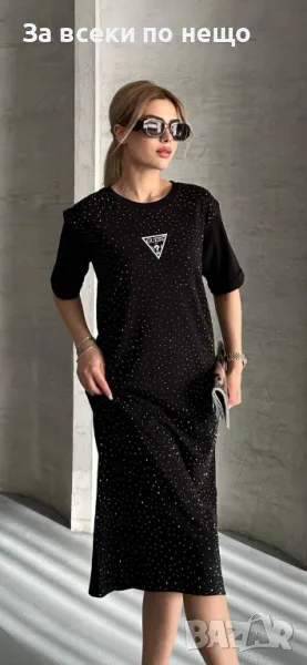 Guess Дамска Черна Памучна Еластична Рокля С Фини Камъни Гес Код A536, снимка 1