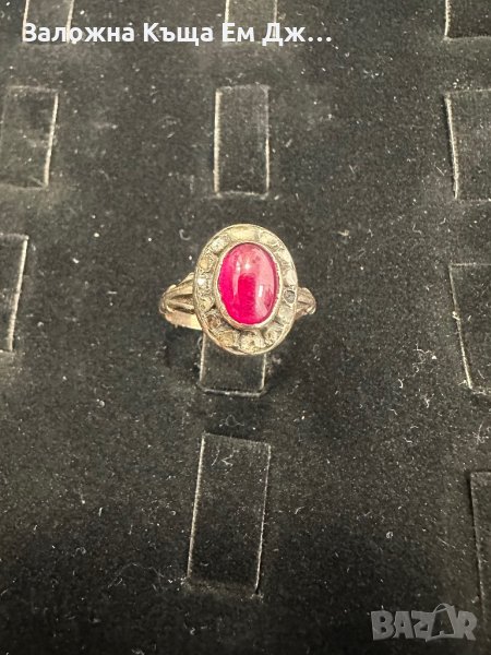 Стар златен пръстен с естествен рубин и диаманти, снимка 1