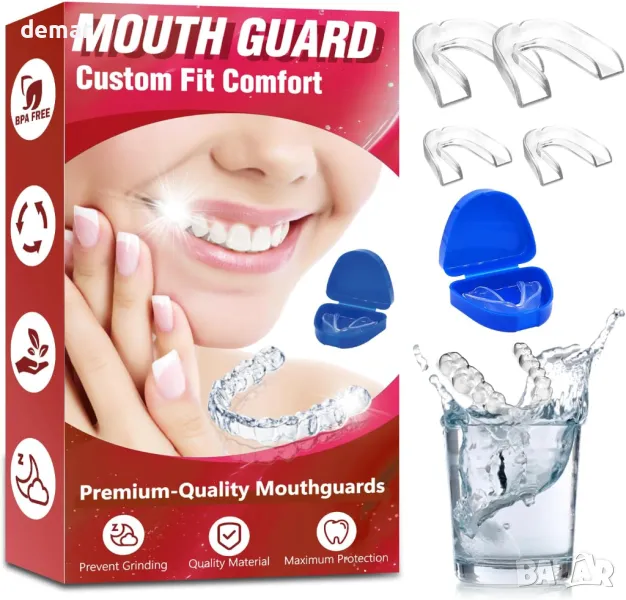 Протектор за уста за скърцане и стискане на зъби, комплект от 4 протектора с калъф за пътуване, снимка 1