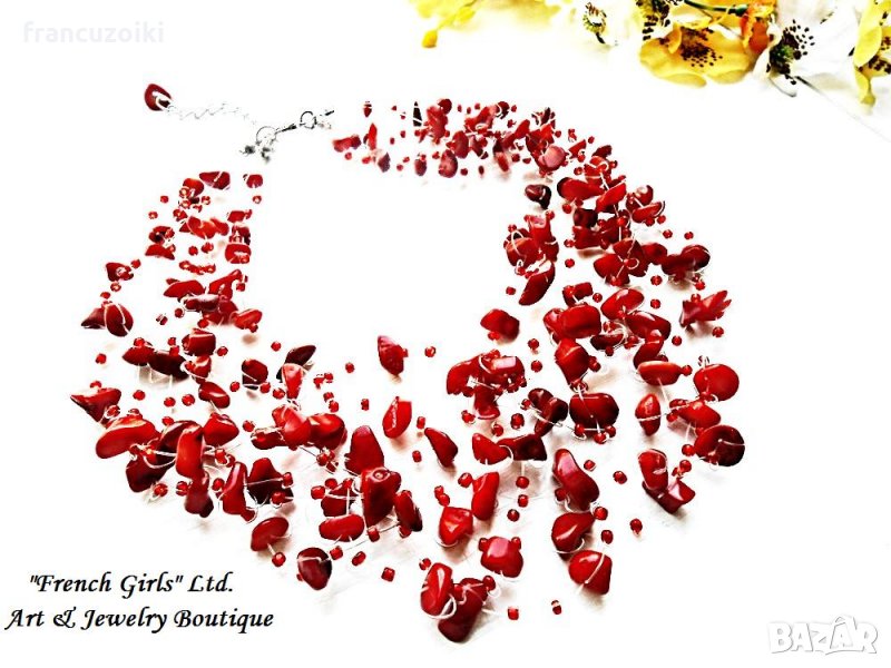 Колие от червен корал - многоредно, снимка 1