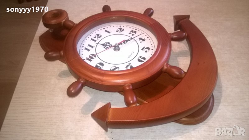 голяма котва с рул-дървена с часовник-42х31х6см-внос холандия, снимка 1