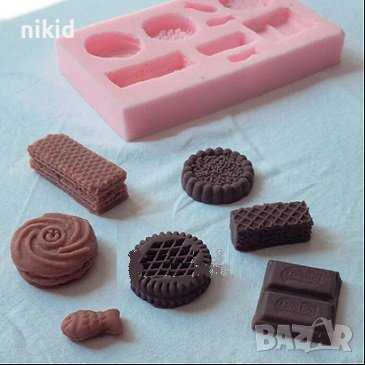 микс големи десерти вафла бисквитка шоколад дълбок силиконов молд форма калъп фондан шоколад гипс, снимка 1