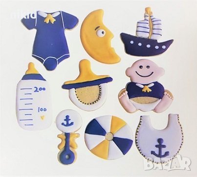 9 бр големи бебешки резци форми форма за тесто сладки боди лигавник дрънкалка шише бебе луна лодка , снимка 2 - Форми - 38495953
