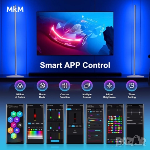 Две LED ъглови лампи с приложение и дистанционно, синхрон с музика, снимка 5 - Лед осветление - 52449292