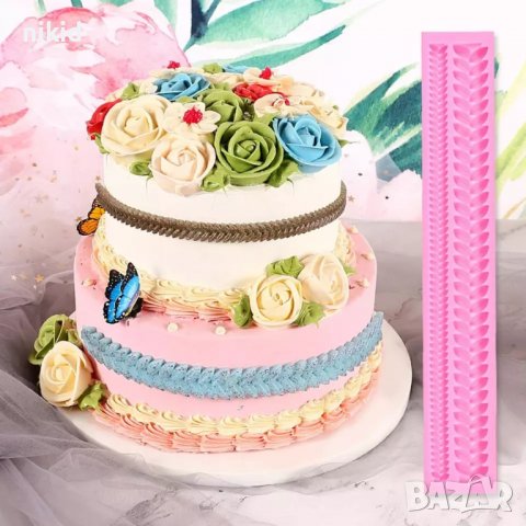 дълъг кант житен клас овес лаврови листа силиконов молд форма декорация торта фондан шоколад дантела