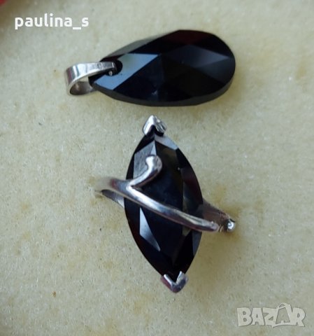 Винтидж / Комплект сребърни бижута с Черен шпинел / проба 925 , снимка 2 - Бижутерийни комплекти - 32961921