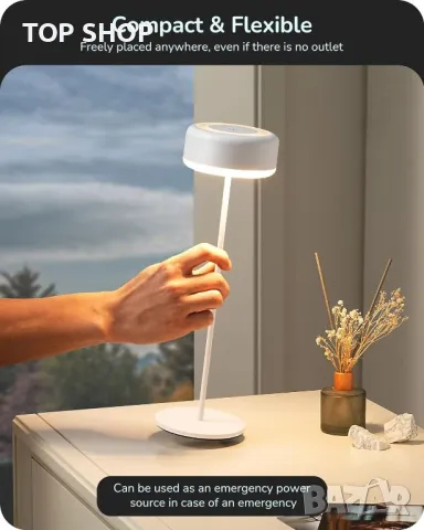 EDISHINE Настолна лампа LED акумулаторна сензорна 2 цветни режима външна преносима - бяла, черна, снимка 11 - Настолни лампи - 49340624