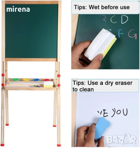 Детски статив, двустранен магнитен бяла и черна дъска, многократна, снимка 6 - Образователни игри - 53434182