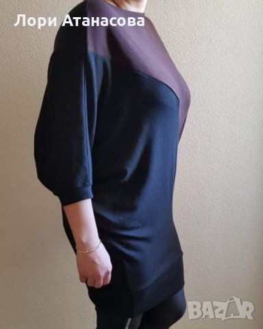  Елегантна рокля-пончо в черно и кафяво с къс ръкав-подходяща за всякаква фигура ,поради универсални, снимка 1 - Туники - 28611569