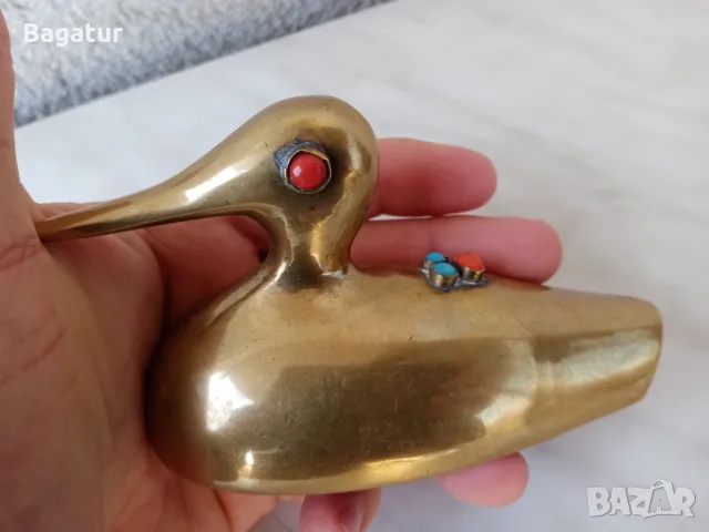 Бронз,Преспапие,фигура,месинг,корал,арт деко патка,птица,Рр, снимка 3 - Антикварни и старинни предмети - 48489593