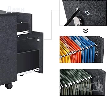 Офис шкаф за документи, заключващ се, 2 чекмеджета VASAGLE, снимка 5 - Шкафове - 52668824