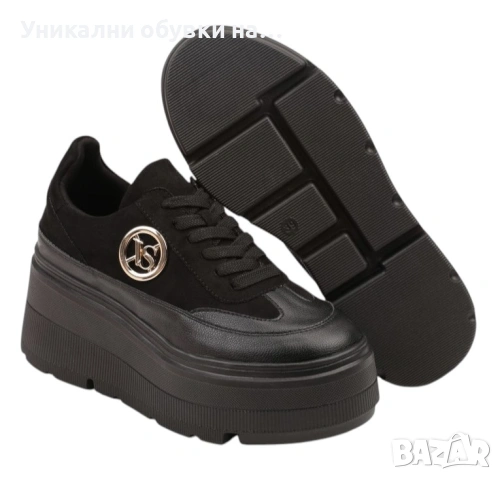 Черни кецове на платформа- Vaqna Black 11697, снимка 2 - Кецове - 53534754