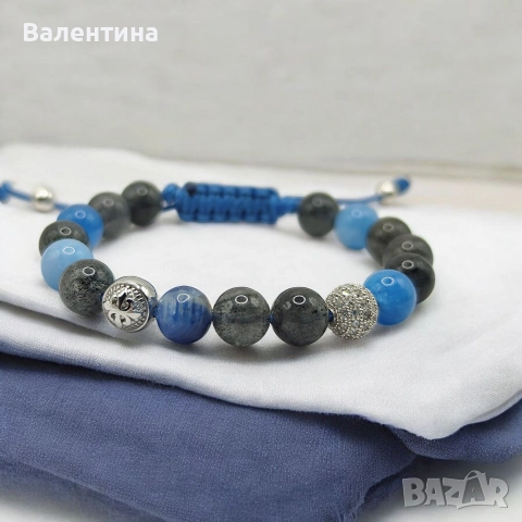 Дамска/мъжка гривна с натурални камъни и 915 срвбърни елементи 