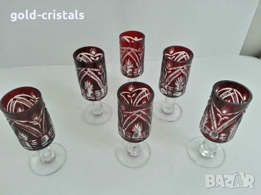  кристални чаши цветен червен кристал, снимка 6 - Антикварни и старинни предмети - 28766260