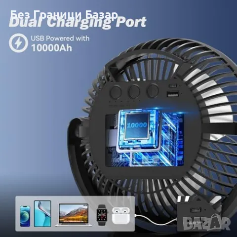 Нов Преносим вентилатор за количка – акумулаторен, въртящ се, 3 скорости, снимка 4 - Други стоки за дома - 49867540