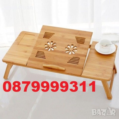 Голяма бамбукова маса бюро за лаптоп, рисувена, ядене компютър легло, снимка 5 - Маси - 32452491