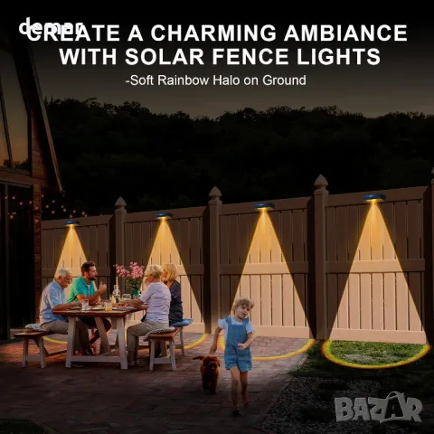 litren Соларни осветителни тела за огради, 4 броя, 3 цветови режима, IP65, снимка 4 - Соларни лампи - 50412621